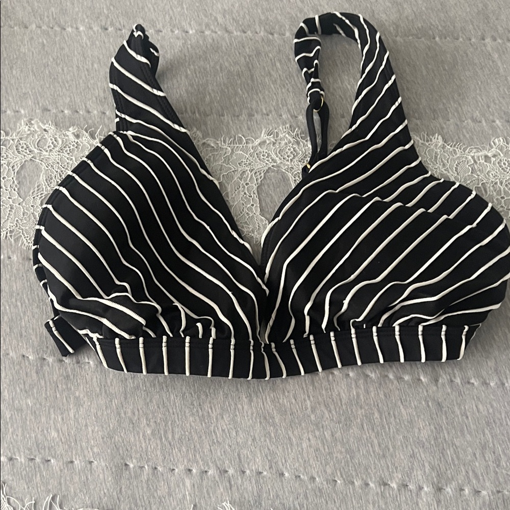 Striped Black and White Women's Swim Top